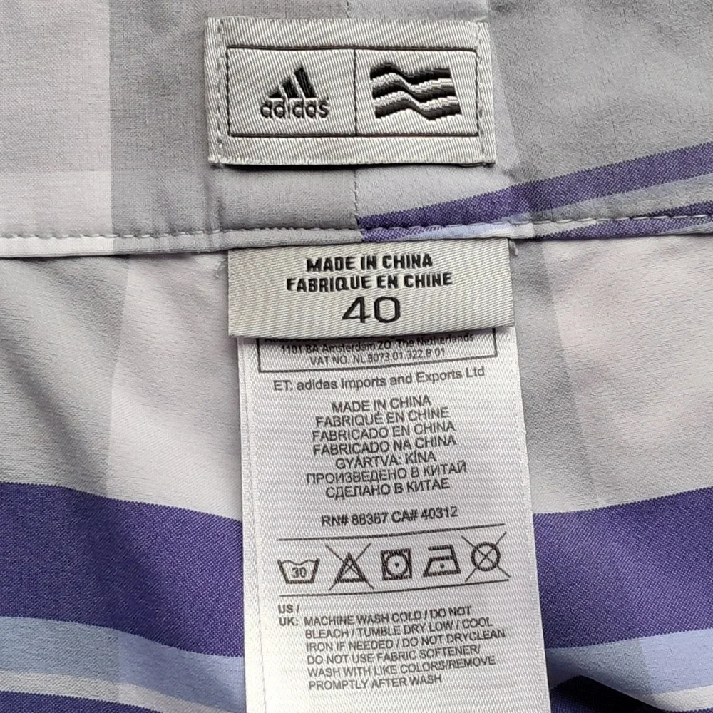 Adidas Golf Shorts‎ Mens 40 Grey Purple Plaid Check Flat Front Z62015 Athletic